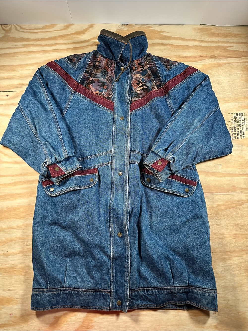 Vintage 90s Current Seen Womens L Southwestern Denim Jacket Tapestry Yoke Coat